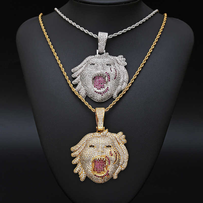 

Hip Hop Half Man Half Beast Pendant Iced Out Choker Chain Necklace Best Gift Dropshipping X0707