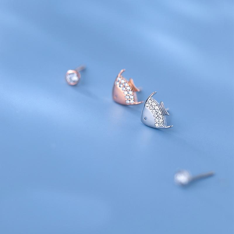 Stud MloveAcc Crystal Kissing Fish Earrings For Women Ear Studs Jewelry Girls Kids Birthday 925 Sterling Silver-image-698384007