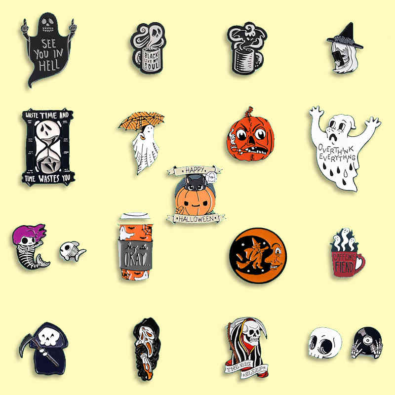 

Halloween Enamel Pin Pumpkin Ghost Brooch Trick or Treat Jewelry Soft Enamel Pins Gift for Friends kids