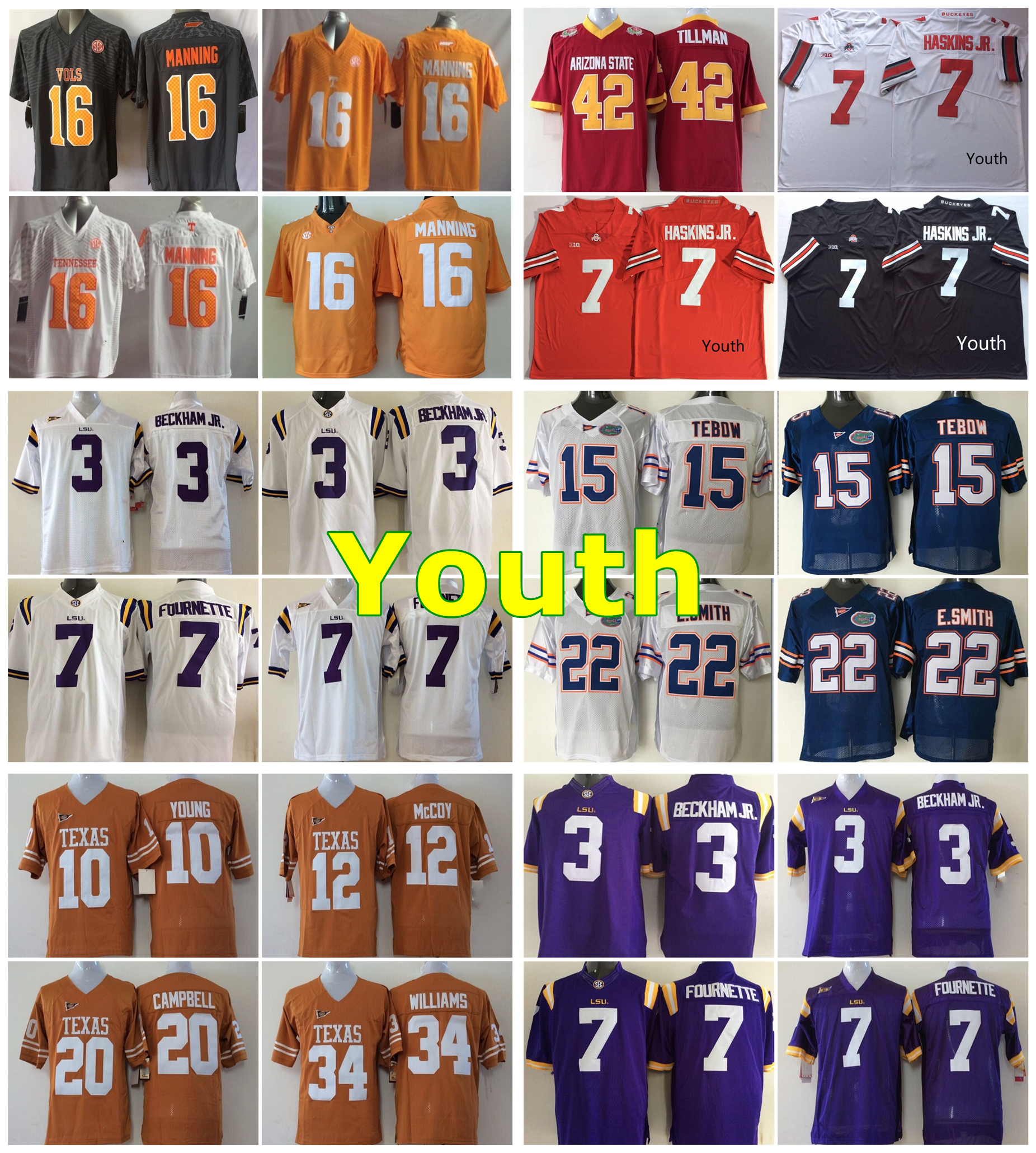 

NCAA America Football Jerseys Youth Tennessee Volunteers Jersey 16 Peyton Manning Ohio State Buckeyes 7 Dwayne Haskins Jr Black White Color