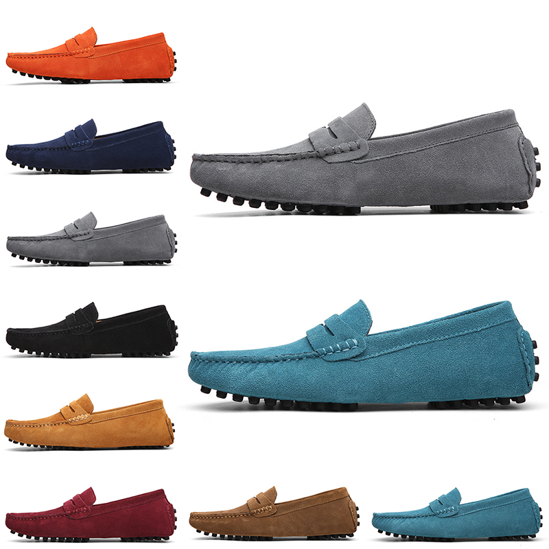 

High quality Non-Brand men dress suede shoes black dark blue red gray orange green brown mens slip on lazy Leather shoe 38-45, Item #7