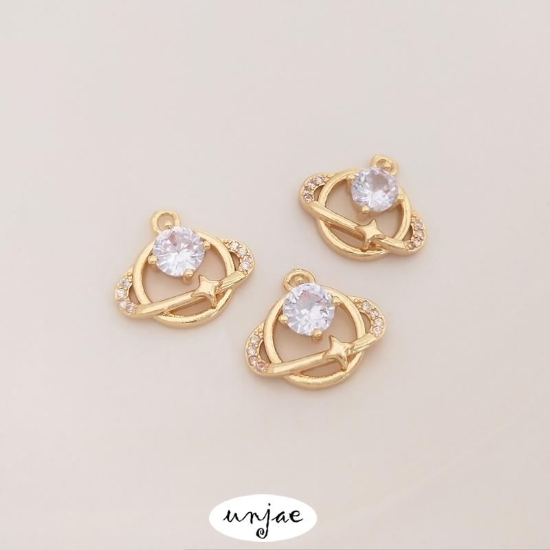 

Charms Custom 14K Bag Gold Color Inlaid Zircon Planet Pendant Handmade DIY Bracelet Necklace Earrings Accessories, Bronze;silver