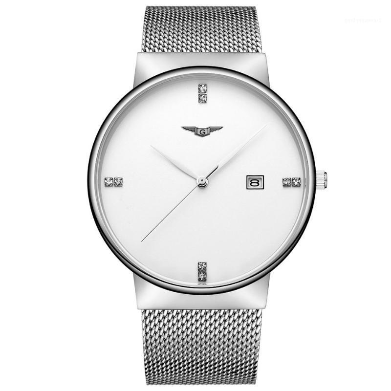 

Wristwatches Mens Watches Top GUANQIN Men's Watch Simple Casual Stainless Steel Quartz Date Waterproof Wristwatch Saat, Silver