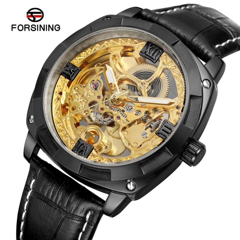 

Wristwatches 2021 Latest Age Men Leather Strap Forsining Gold Skeleton Luxury Watches Analog Dial Trendy Whole Sale Watch