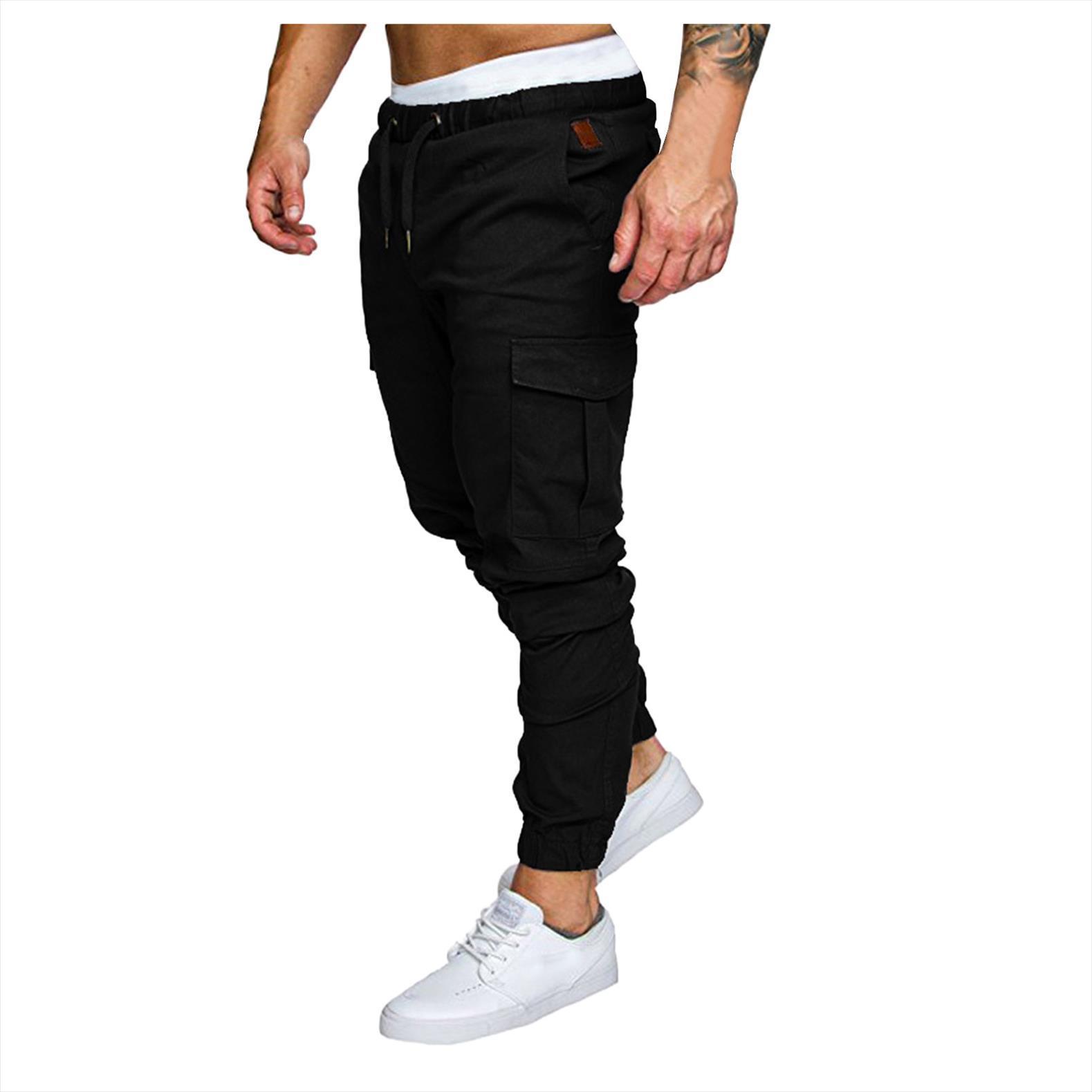 

solid tooling multi pocket bandage women pant jogging casual leggings trousers summer streetwear pantalon, Black