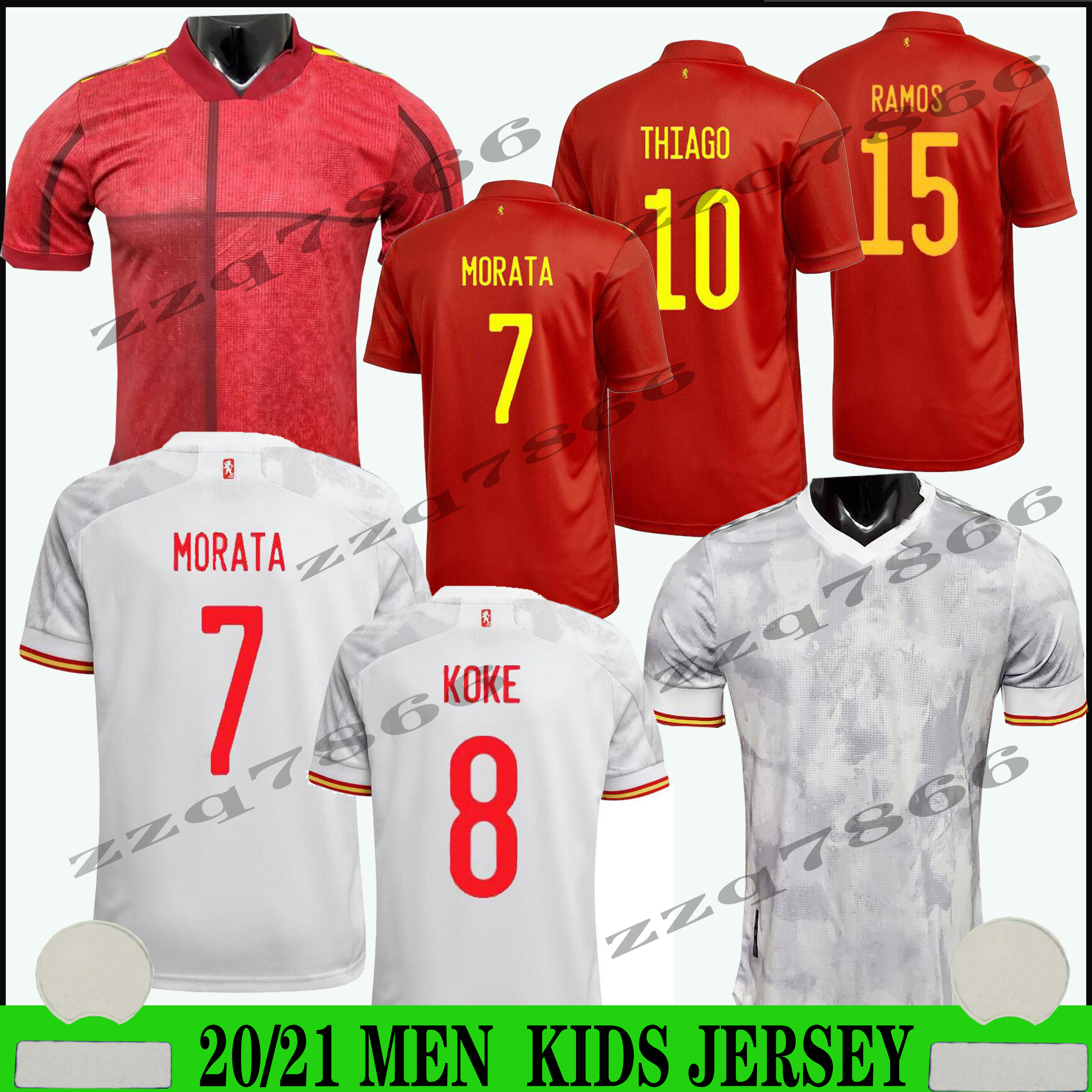 

2021 Fans Player Version Espana MORATA KOKE soccer jersey RODRIGO TORRES football shirts RAMOS THIAGO INIESTA men kids kit camisetas de futbol, Black