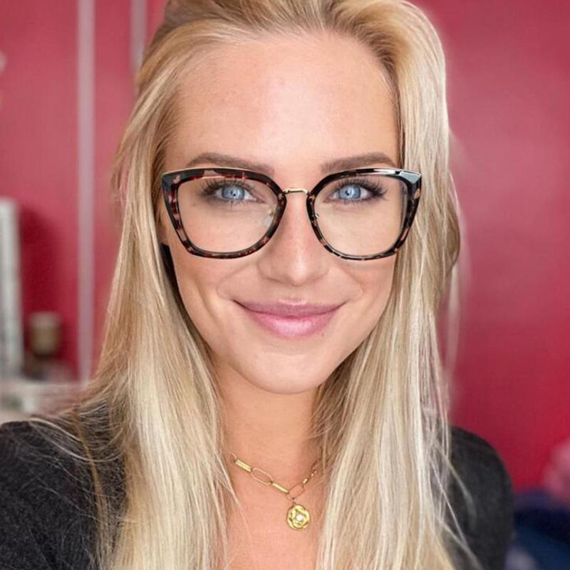 

Fashion Sunglasses Frames Clear Glasses Women Leopard Optical Cateye 2021 Office Trendy Computer Working Bluelight Lentes