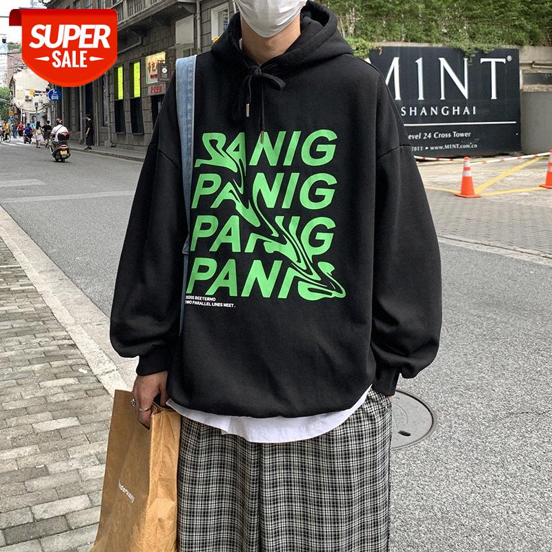

INTFEDAY Hong Kong style personality creative letter printing hooded sweater men and women plus velvet thick hoodie #KY8g, Black
