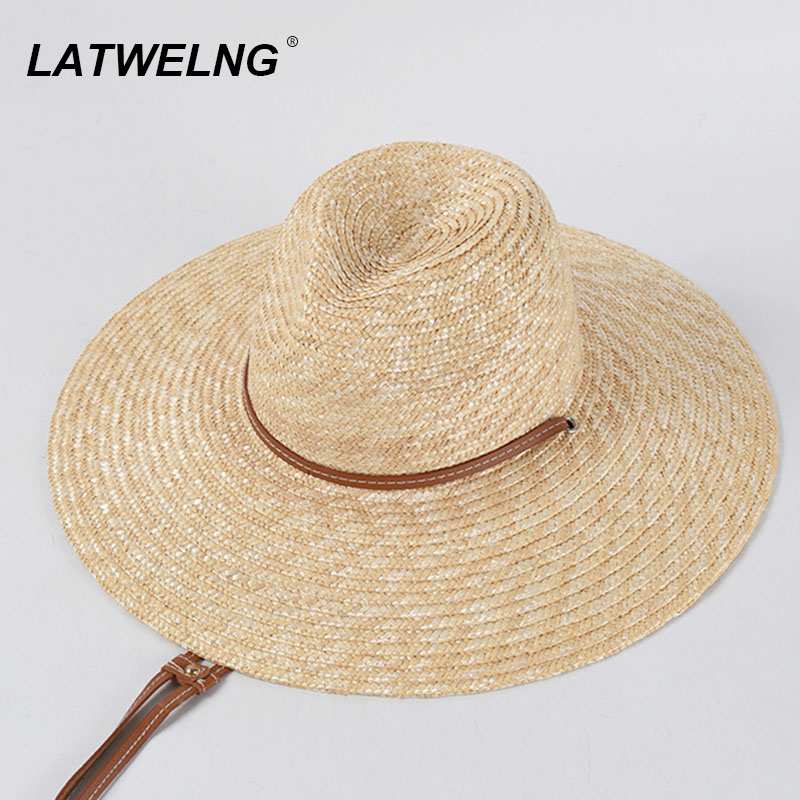 

New Belt Strap St Sun Hat For Women Fashion Vacation Beach UV Hats WideBrim Panama Hats Outdoor Wholesaleg, Khaki