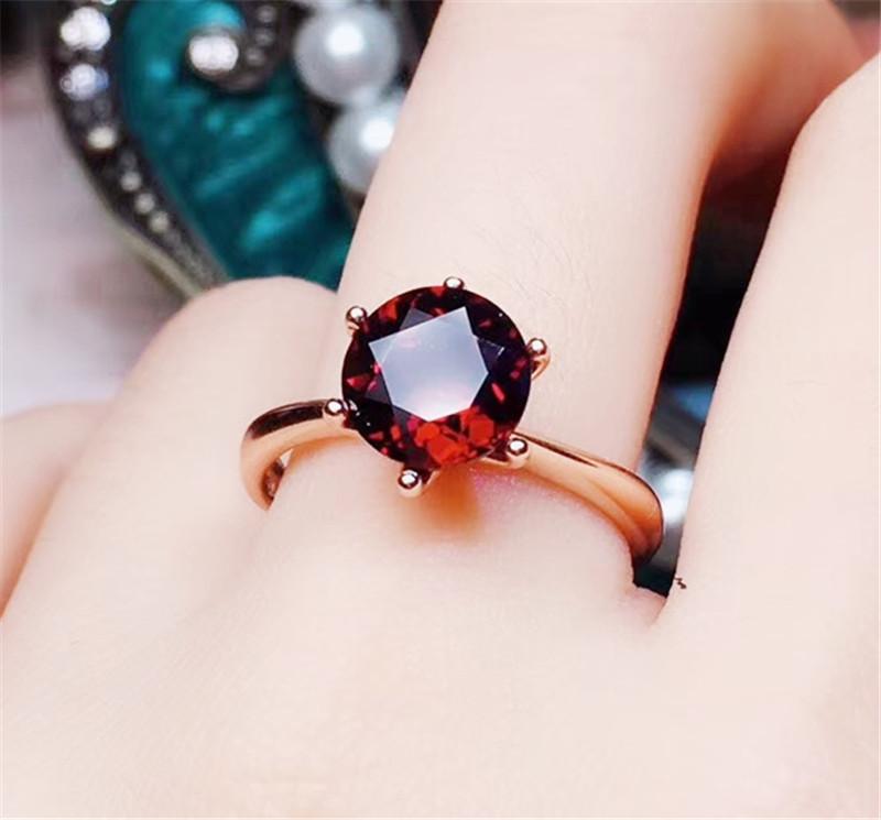 Cluster Rings Natural Real Red Garnet Round Simple Ring Per Jewelry 8*8mm 2.5ct Gemstone 925 Sterling Silver Fine Women J211267-image-710771317