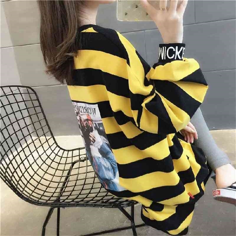 

Plush and thick striped for women's new loose sweater in winter of 2019, Yellow