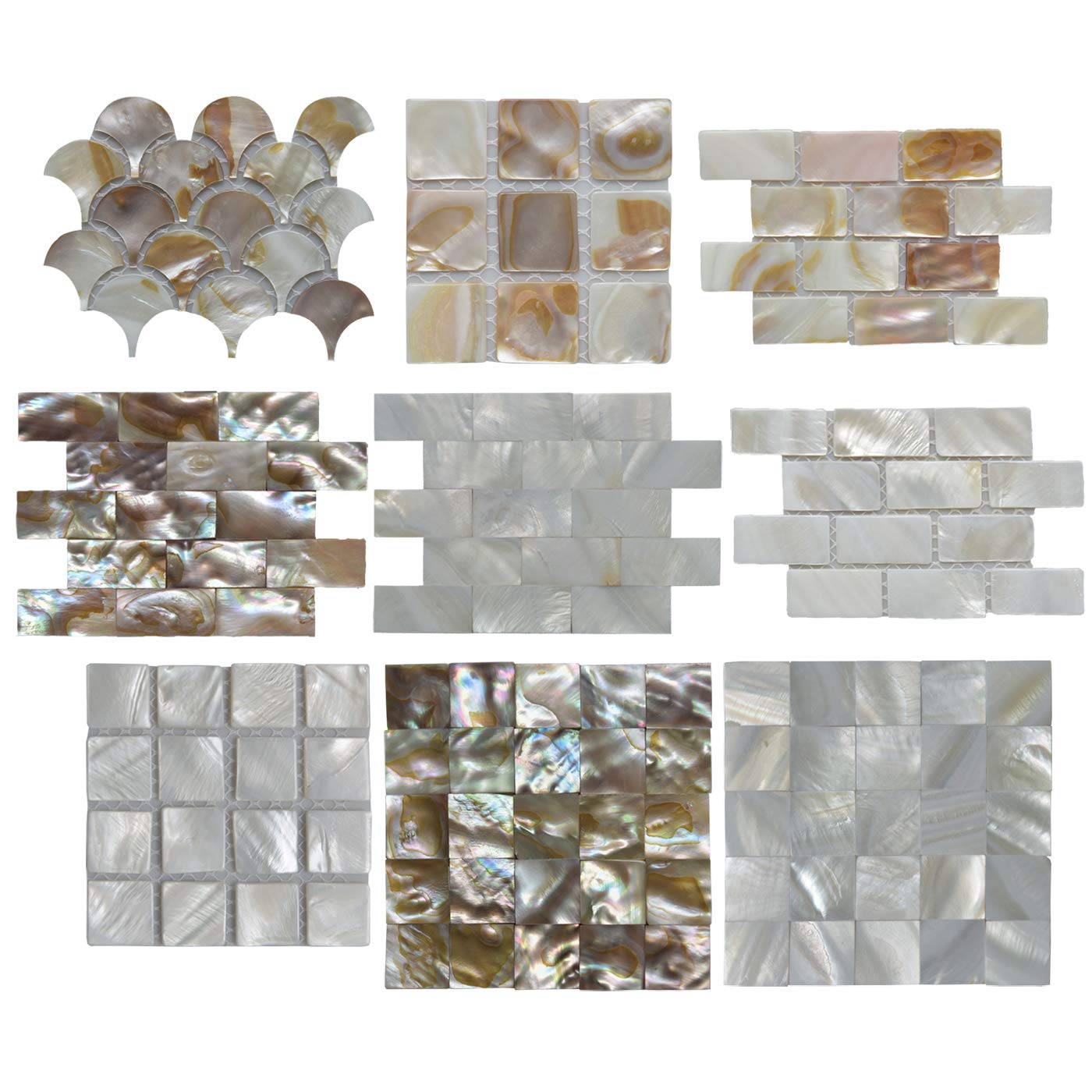 Art3d 3D Wall Stickers Mother of Pearl (MOP Shell) Mosaic Tiles, 9 Samples-image-725717743