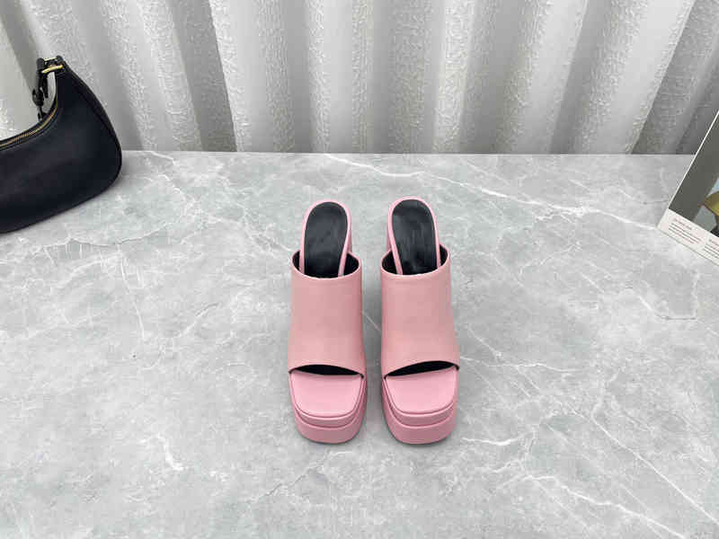 

Slippers High block ss heel and chunky platform women's Squared toe Outer fabric: 100% Calf leather Size 35-42 I1MF, 1# shoe box