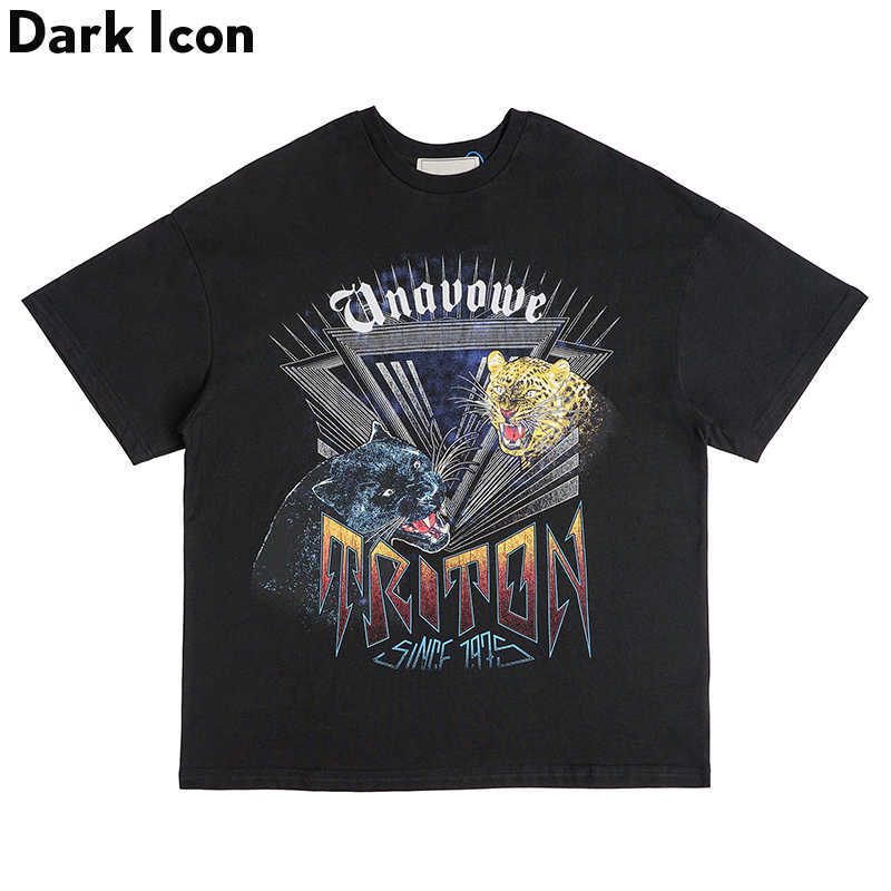 

Animal Printed Streetwear Men's T-shirt Short Sleeve Summer O-neck Hipster Tshirts Cotton Grey Tee Shirt Male Top 210603, Black