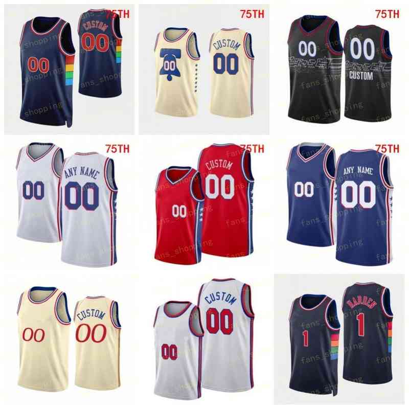

Custom Printed 75th City Basketball Jerseys James 1 Harden Joel 21 Embiid Tyrese Maxey 0 Furkan Korkmaz 30 Paul 8 Millsap Shake Milton 18 Tobias Harris Charlie 16 Brown, As