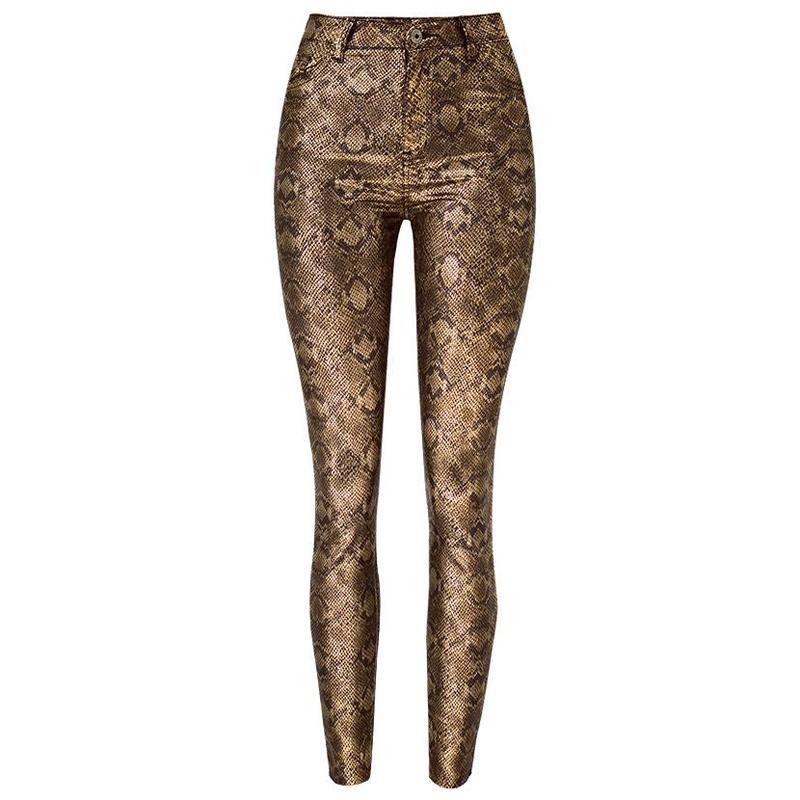 

Women's Pants & Capris Skinny Snake Pattern Slim Fit Women Leather Autos European Boyfriend High Waist For Streetwear B913, Gold