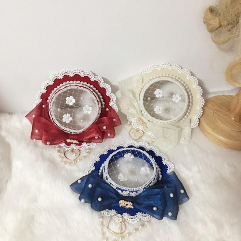

Stingy Brim Hats Q1QA Women's Lolita Flowers Shape Pearl Flat Handmade Headwear Accessories Lace Net Top For C.cktail Party Wedding, Blue;gray