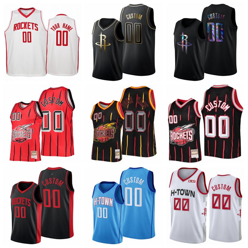 

Houston's Rockets's James Harden 13 Jalen Green 7 Dikembe Mutombo Basketball Jerseys #00 Custom Stitched Mens 2021-22 Edition City, Black;red