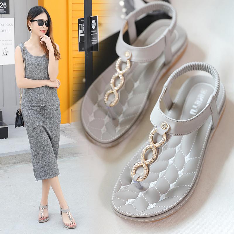 

Sandals Women Soft Ladies Comfortable Flat Open Toe Beach Shoes Woman Footwear, Beige