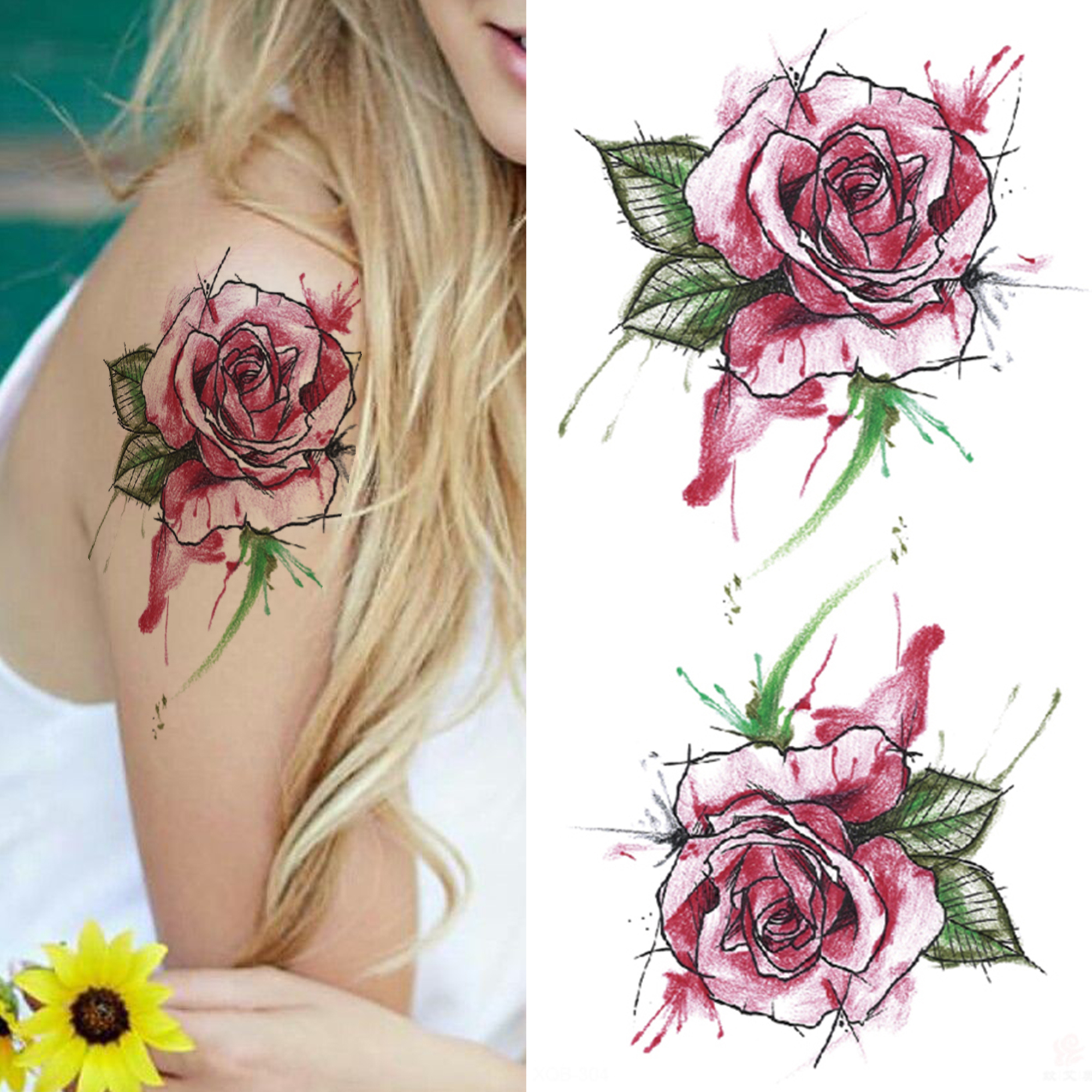 

Waterproof Temporary Tattoos Sticker tattoo Stickers For Women Men arm Adult Black Rose Dreamcatcher Flower Feather Compass Fake sleeve tatoo Geometry Eye Tatoos