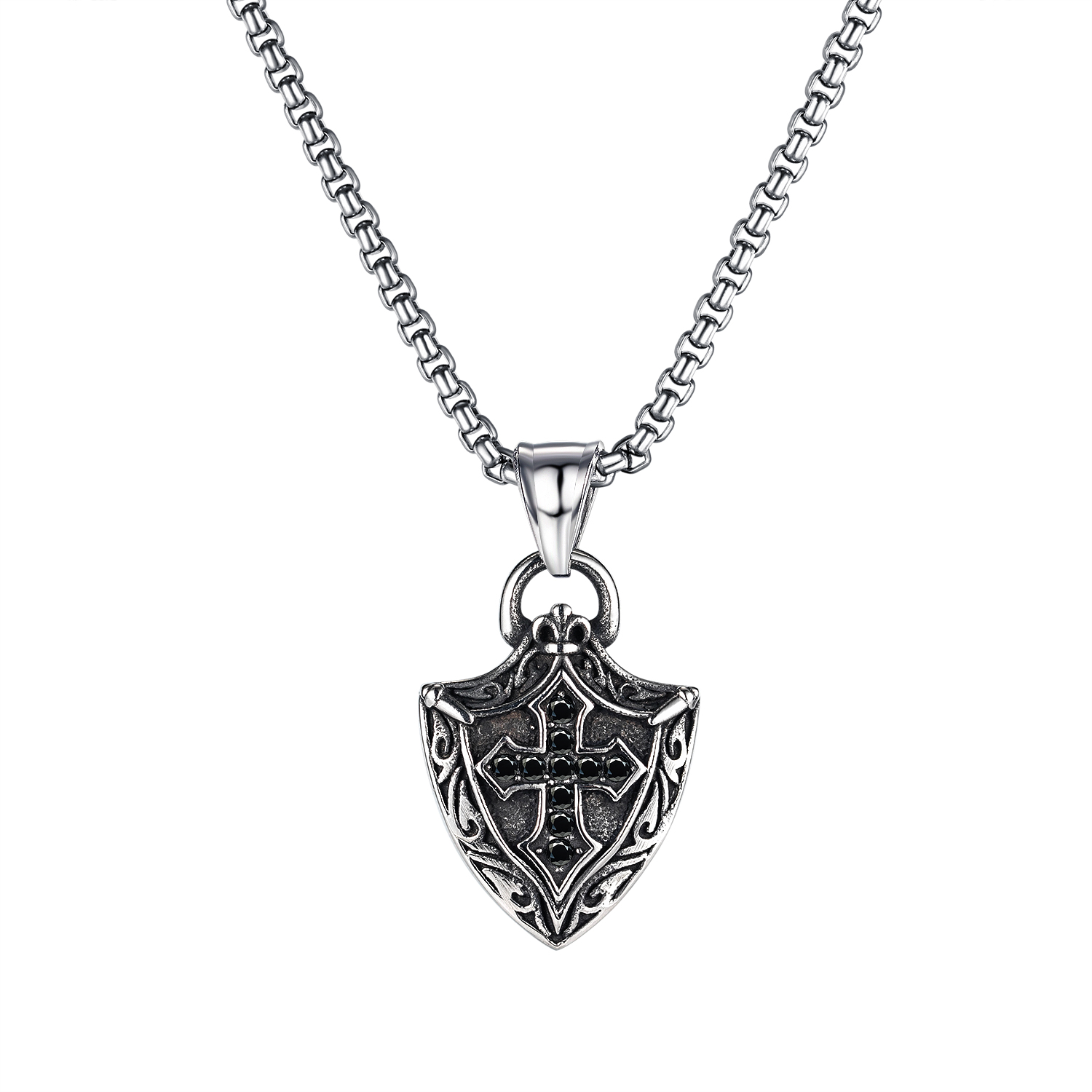 

pendant necklaces Vintage versatile viking shield cross titanium steel necklace for men