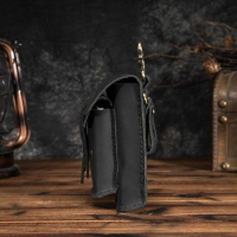 

Waist Bags Crazy Horse Leather Men Casual Design Small Bag Ashion Hook Bum Belt Pack Cigarette Case 5" Phone Pouch 0018b