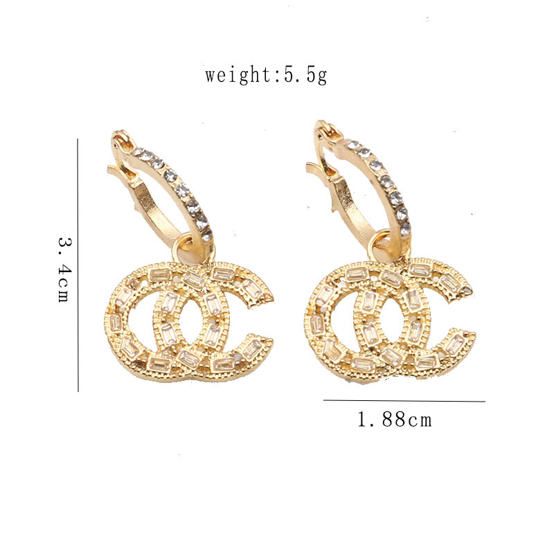 

18K Gold Plated 925 Silver Luxury Brand Designers Double Letters Stud Ear Hook Geometric Famous Women Round Crystal Rhinestone Pearl Earring Wedding Party Jewerlry