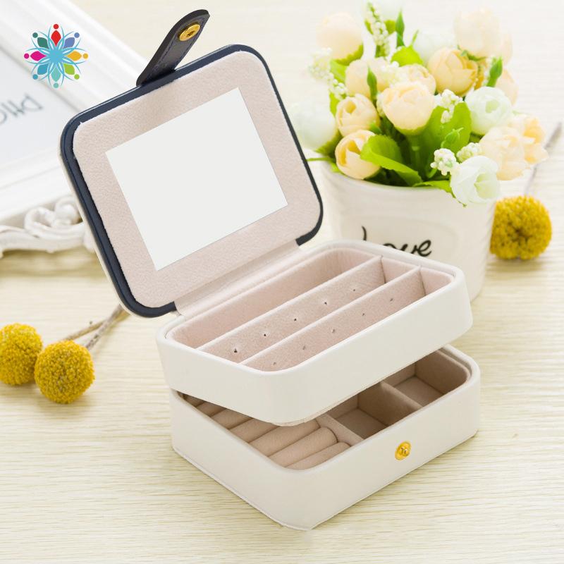 

Storage Boxes & Bins PU Jewellery Box For Ring Necklace Earrings Two Layers Jewelry Organizer With Mirror Portable Makeup Case