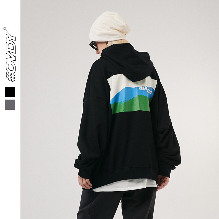 

wxwovdy 2021 autumn new fashion brand couple fun abstract mountain print loose knit sweater, Black