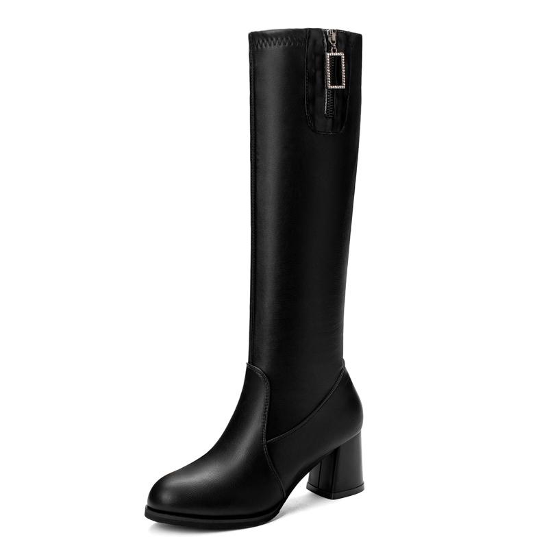 

Boots High For Women 2021 Autumn Winter Shoes Knee-High Heel Fashion Lady Black Sexy Thigh Square Botas Mujer, Black fur