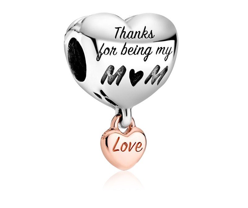 

Fit Pandora Charm Bracelet Thanks For Being My Mom Heart Dangle Pendant European Silver Bead Charms Beads DIY Snake Chain For Women Bangle & Necklace Jewelry