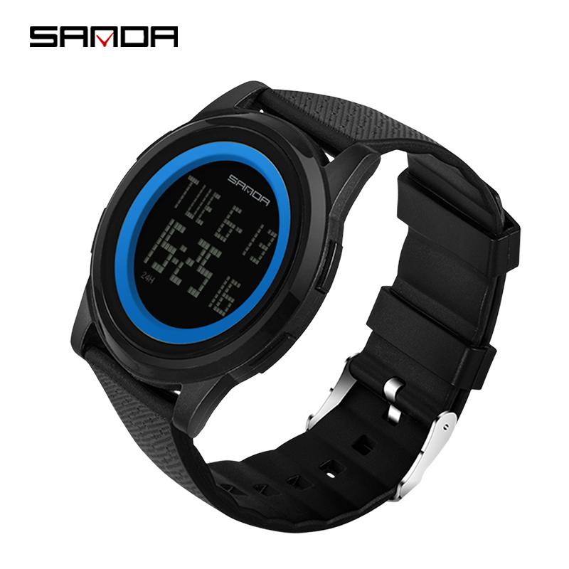

Wristwatches SANDA Top Electronic Mens Watches Outdoor Sports Multi-function Waterproof Men Digital LED Calendar 337, Green