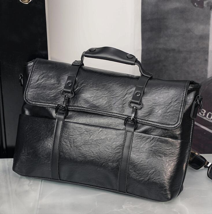 

wholesale men leathers shoulder bags British solid color horizontal business briefcase fashion comfortable soft leather handbag simple wild black computer bag