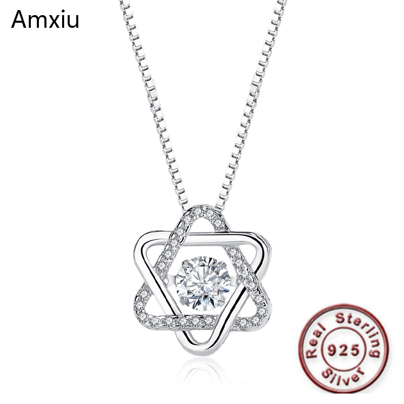 

Chains Amxiu S925 Sterling Silver Six-pointed Star Necklace Korean Style Beating Smart For Party Or Gift Girl Woman
