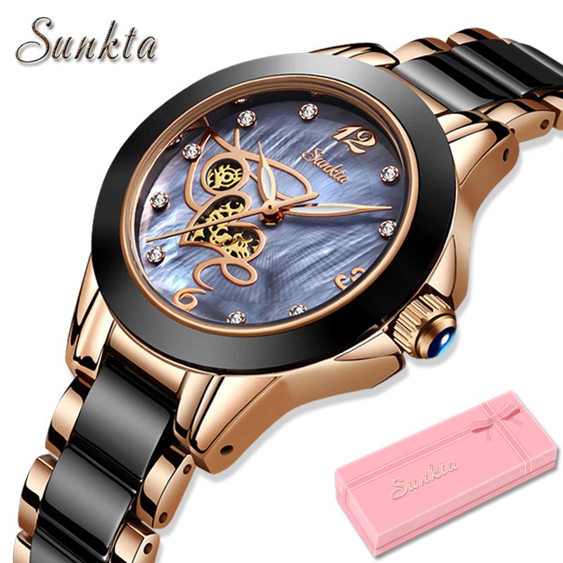 

Wristwatches SUNKTA Women Watches Wife Gift Clocks Casual Dress Diamond Watch Fashion For Relogio Feminino+Box, Slivery;brown