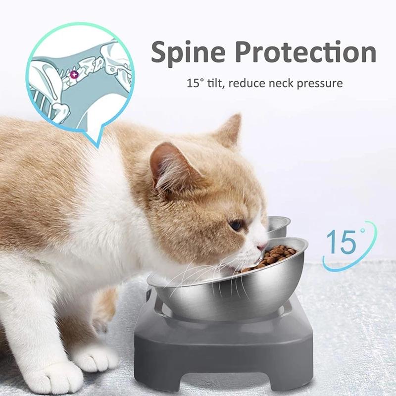 

Cat Bowls & Feeders Stainless Steel Tilted Bowl With Stand Single/Double Adjustable Non Slip Food Water Kitten Pet Feeder BOU