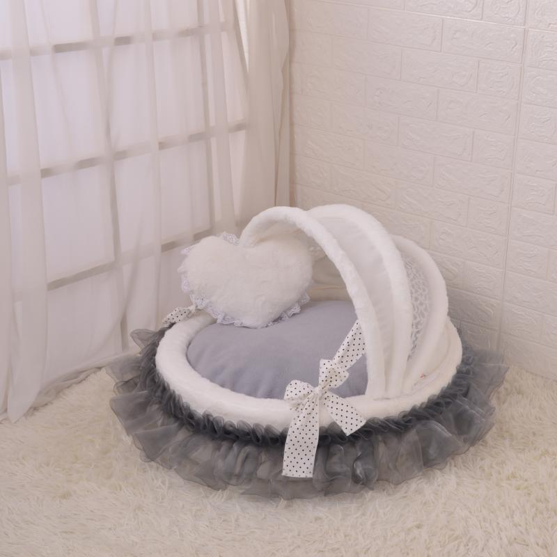 

Kennels & Pens White Fleece Pet Kennel With Gray Lace Skirt Cotton Cushioned Dog Bed