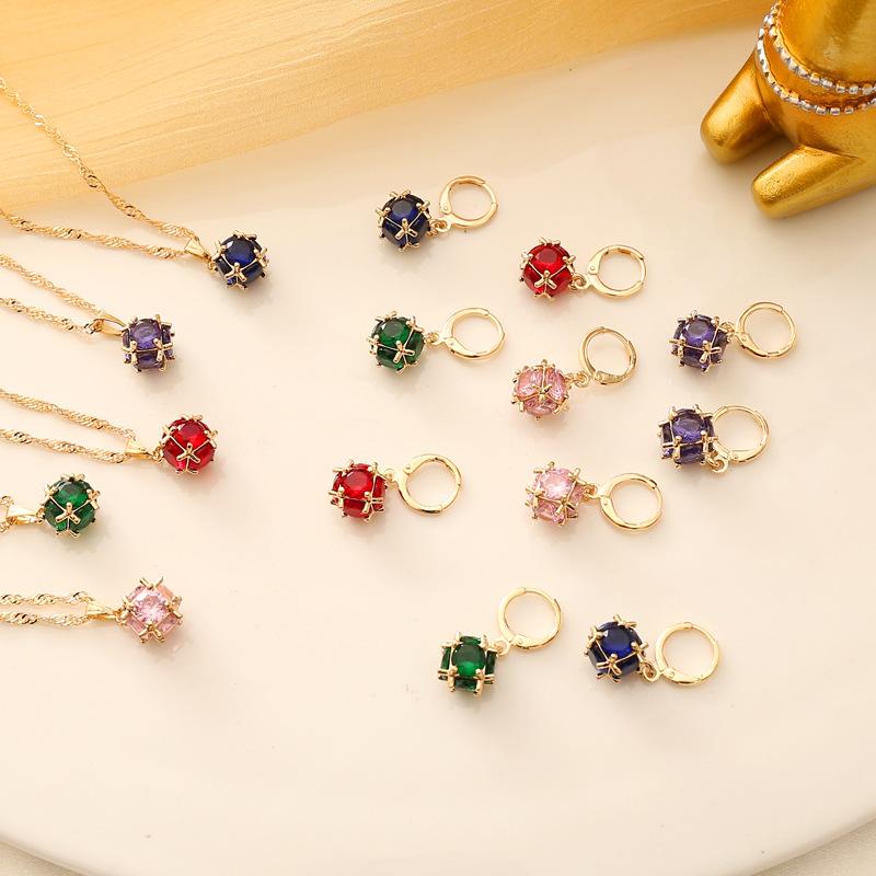 

Chains Multicolor Square Crystal Stone Necklace Earrings Women's Jewelry Sets For Women Creative Polygon Lady Party