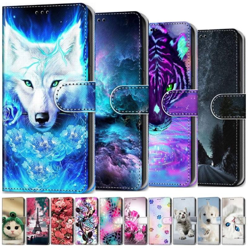 

Wolf Flower Cute Phone Shell For Holster Alcatel 1 1C 1S 1V 2021 Case 1A 1B 1SE 3L Animal Patterned Wallet O08F Cell Cases