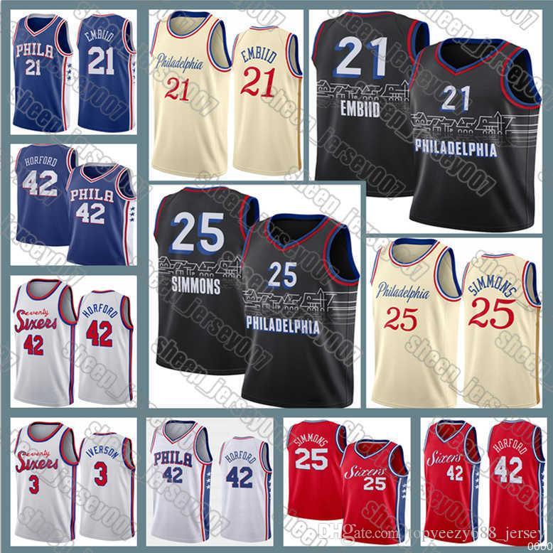 

Philadelphia 76er jersey Joel 21 Embiid 2021 Ben 25 Simmons Allen 3 Iverson Jersey 42 Horford Julius 6 Erving Basketball Jersey, Black;red