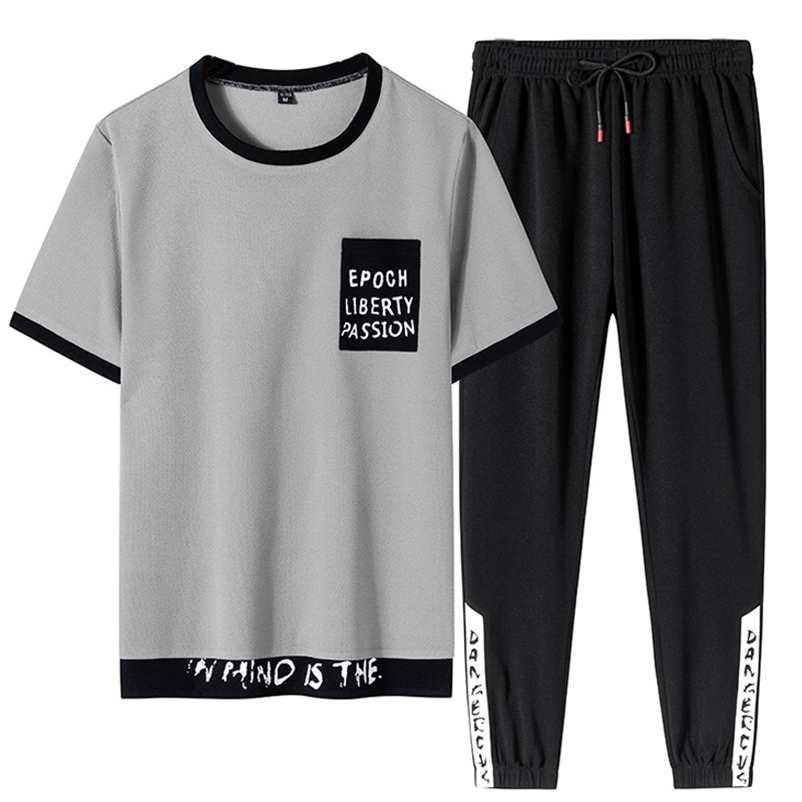 

Plus Size Summer Men T-shirt Sets 2 Piece Short Sleeved Sportswear Tracksuit Men Casual Jogger Sweat Suits 6XL 7XL 8XL 210722, Black tshirt shorts