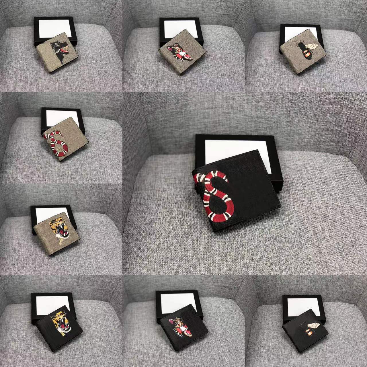 

451268 high quality men animal bi-fold wallet leather black snake Tiger bee wallets luxury designer men purses fashion personality trend short classic with box