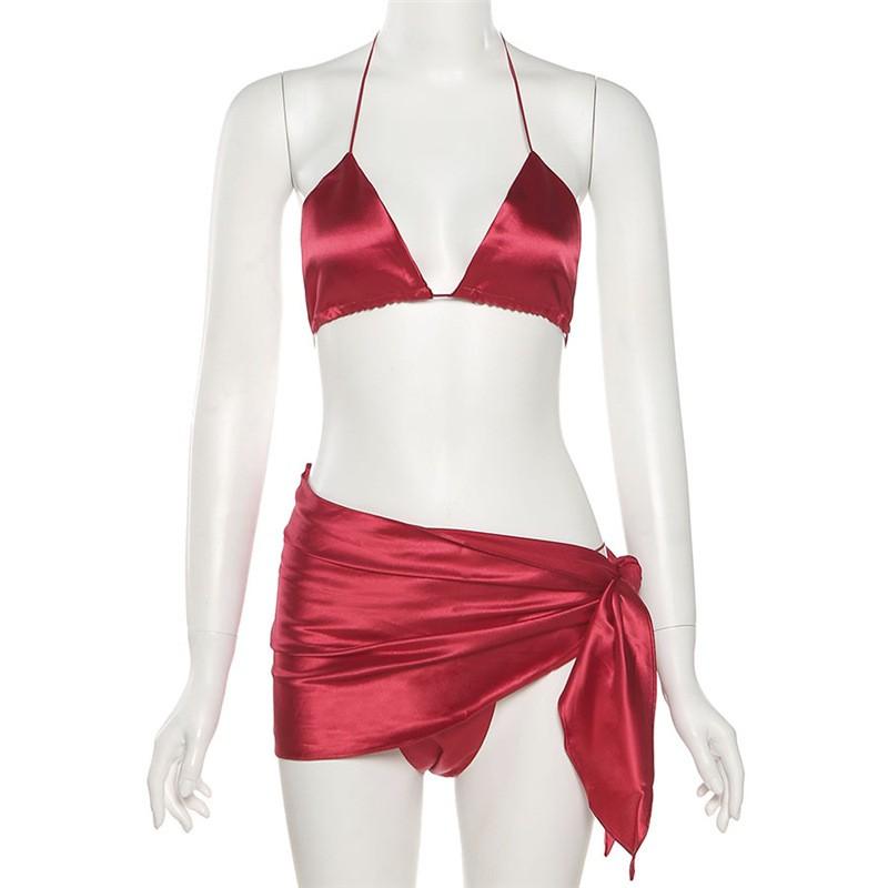 

Women' Swimwear DISCVRY Swim Lingeries Women 3 Piece Bikini Set With Mini Skirt Beachwear Halter Bathing Suit Vacation Outfits, Khaki