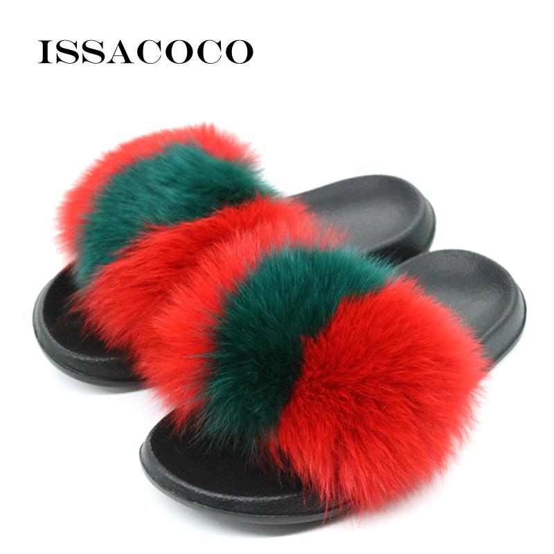

Slippers ISSACOCO Women's Fur Women Fashion Non-slip Indoor Hair Lightweight Flat Home Zapatillas, Black