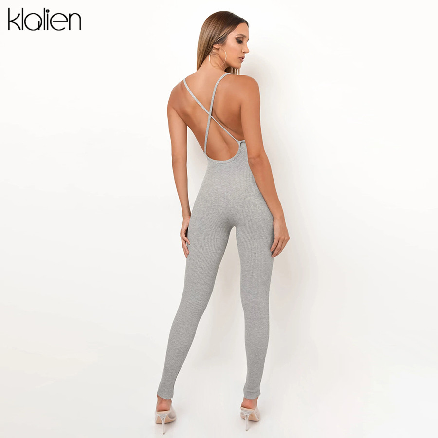 

2021klalien summer casual sport fitness streetwear female jumpsuit v neck backless skinny elastic jumpsuit women yoga outfit, Black;white