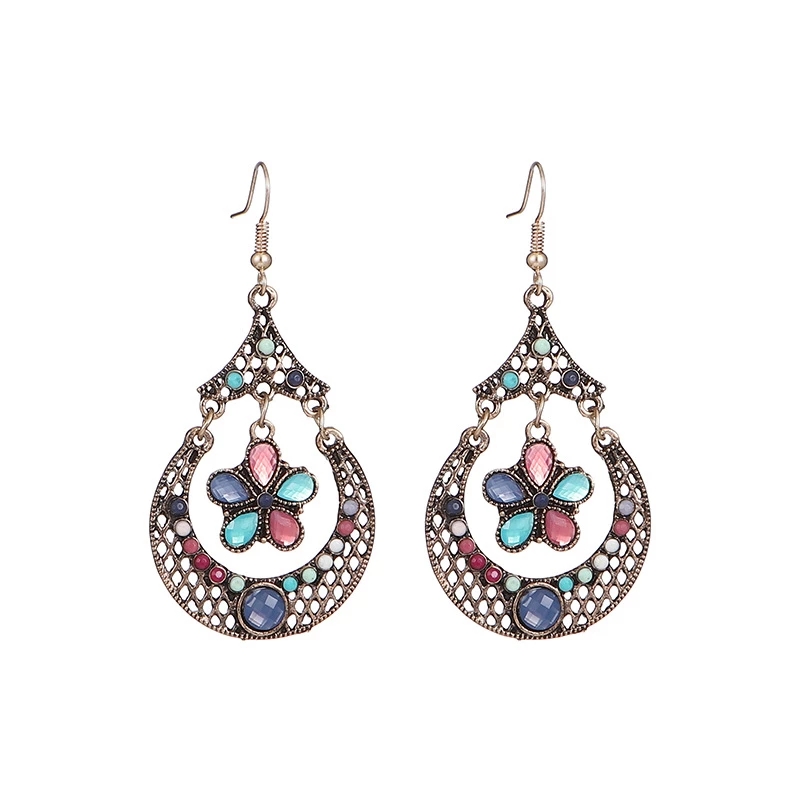 

Retro Pink Flower Dangle Earrings For Women Boho Crystal Hollow Summer Earring Indian Jewelry Wholesale