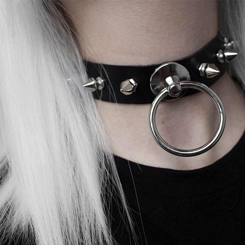 

Pendant Necklaces Punk Style Women Solid Round Choker Necklace Casual Harajuku Female Rivet Accessories Adjustable Jewelry Chocker