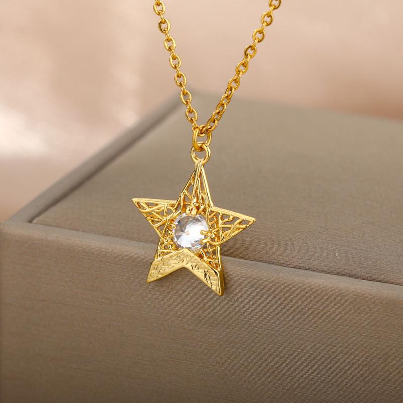 

Pendant Necklaces Zircon Star Necklace For Women Vintage Stainless Steel Pentagram Collar Choker Jewelry Accessories Bijoux Femme