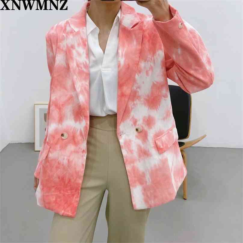 

autumn winter women Tie-dye print blazer female buttons long sleeve jacket ladies casual suits top 210520, Pink