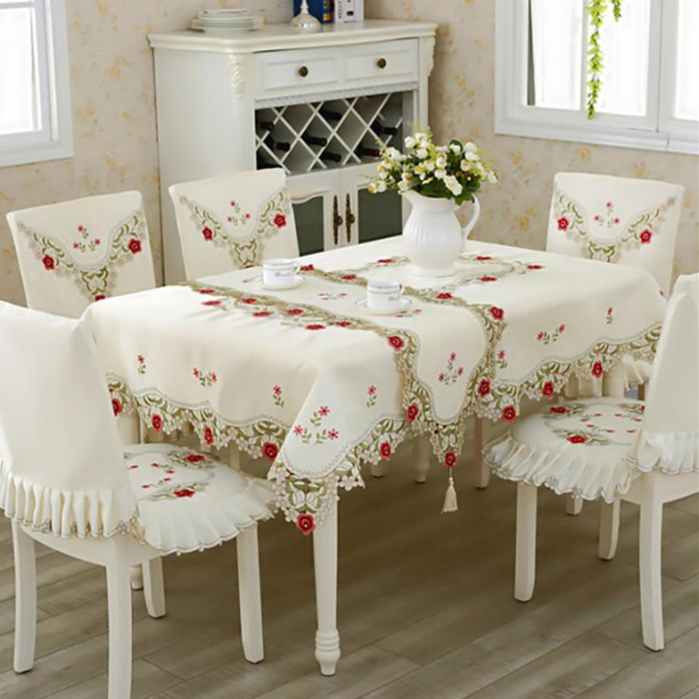 

European Luxury Tablecloth with Lace Edge Polyester Square Table Cover Embroidery Flowers Wedding Home Party Table Decorat, 01